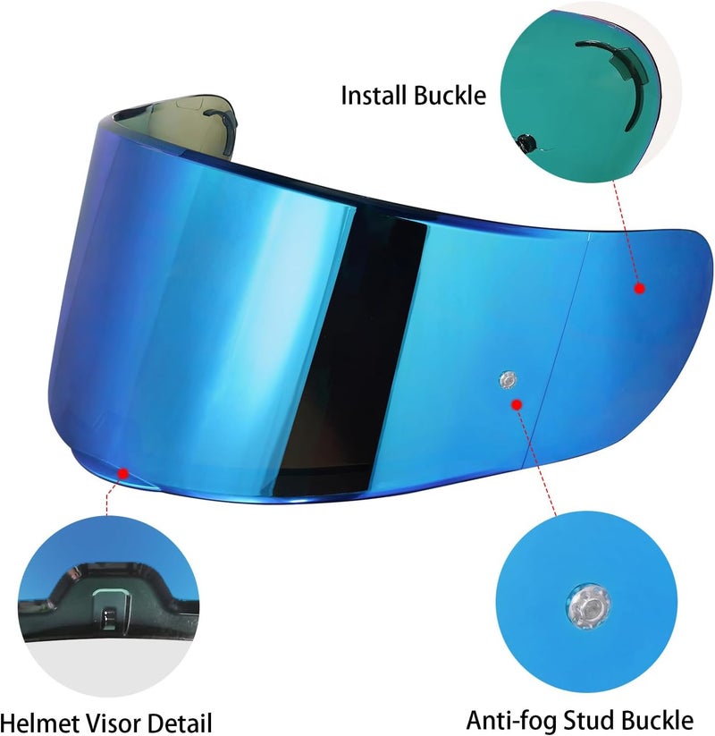 MXJ Gear Strada 2 Visor for Sedici Strada 2 and for Strada 3 Face Shield Helmet Visor Accessories for FT2 VECTOR FF801 FF397 (Chrome Blue) - Image 2